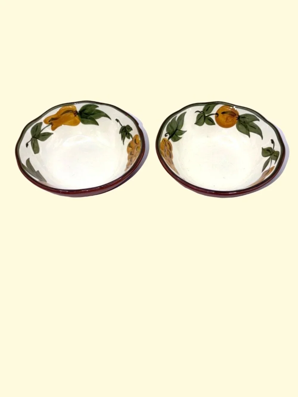 Vintage Stangl Pottery Sculptured Fruit Dessert Bowls Set of 2 Hand Painted